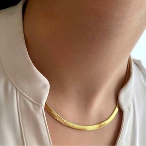 Gold 3mm Herringbone Flat Chain 14k Gold Plated Luxury Jewelry Necklace